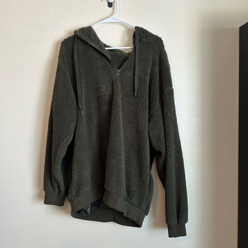 Olive green Sherpa hoodie